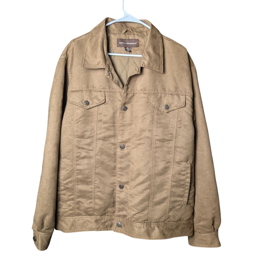 Bit & Bridle Men's Beige Tan Jacket Size XL Coat Buttons Pockets Collar Like New